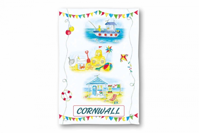 Cornwall Souvenir Coastal Tea Towel 