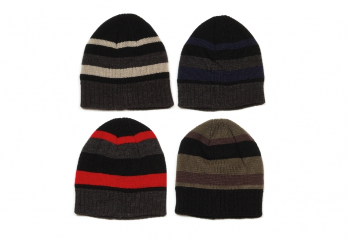Men's Knitted Striped Beanie Hat 