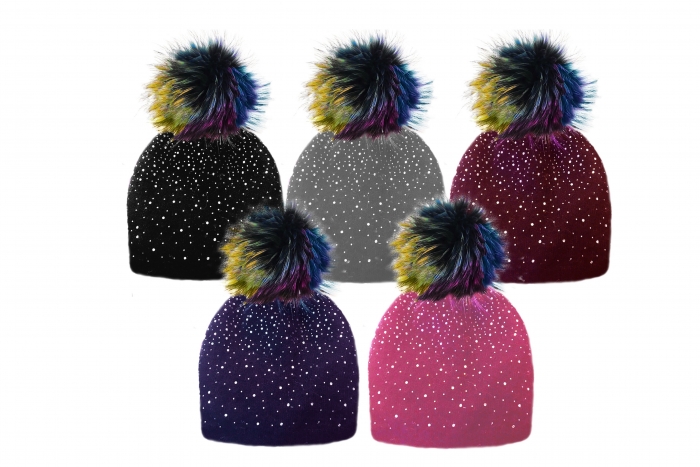 Ladies Diamante Bobble Hat 