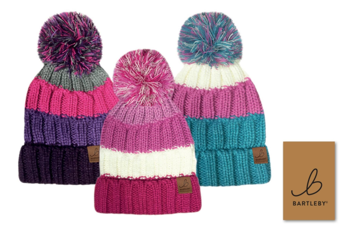 Girls Striped Teddy Lined Bobble Hat 