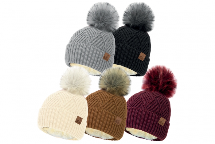 Ladies Diamond Knit Bobble Hat 