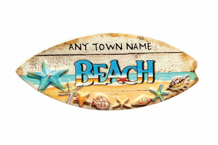 Surfboard & Shells Magnet - Town Named