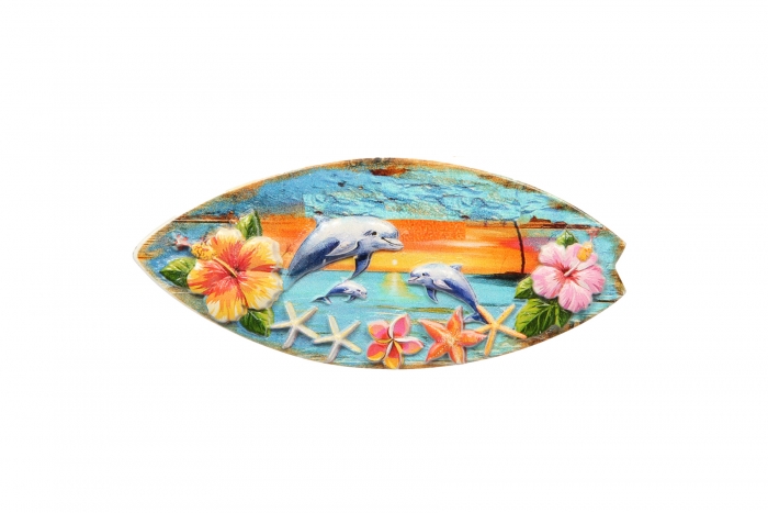 Surfboard & Dolphins Magnet
