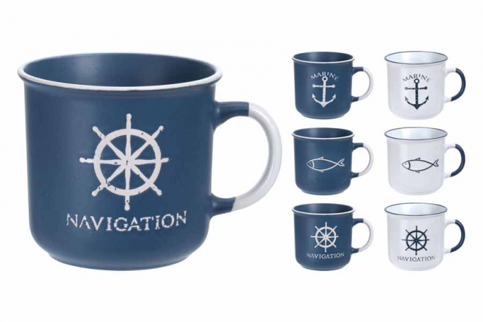 Nautical Pottery Mug - 6 Assorted 