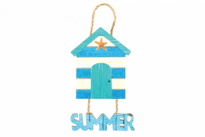 Beach Hut Hanging Plaque - Wood