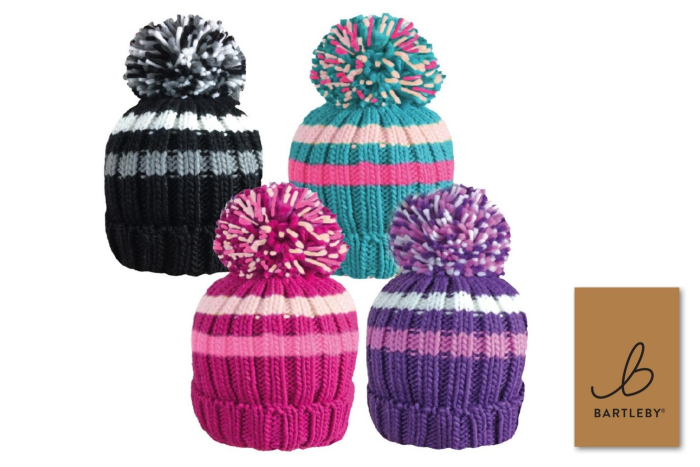 Girls Narrow Striped Bobble Hat 