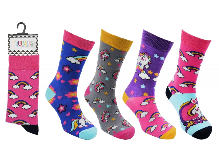 Ladies 'Jolly' Rainbow 7 Unicorn Socks 