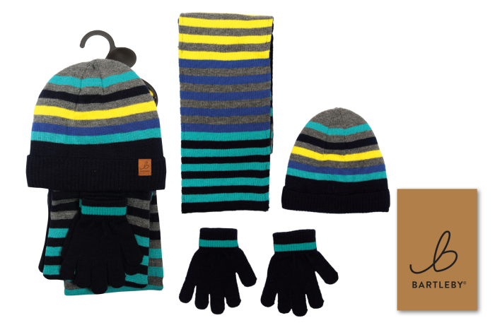 Striped Hat, Gloves & Scarf Set