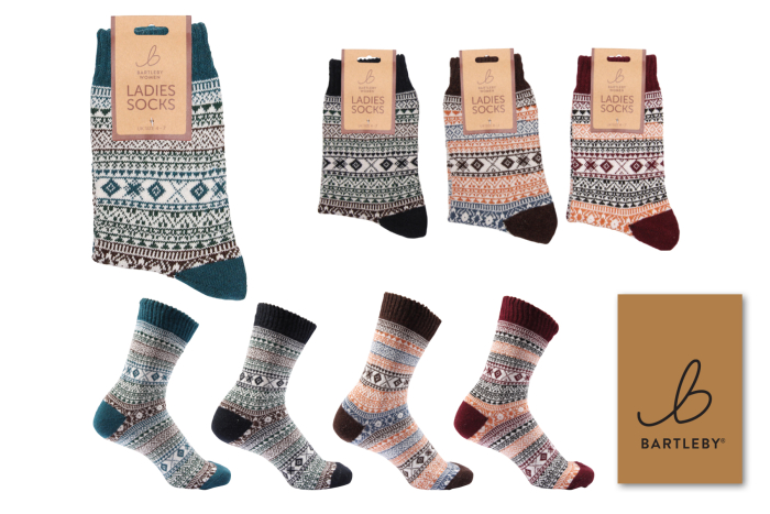 Ladies Printed Socks - Natural Colours