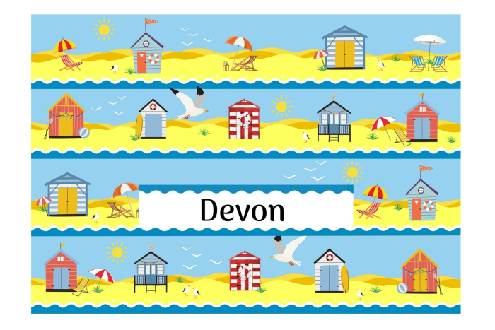 Beach Huts Souvenir Tea Towel - Devon