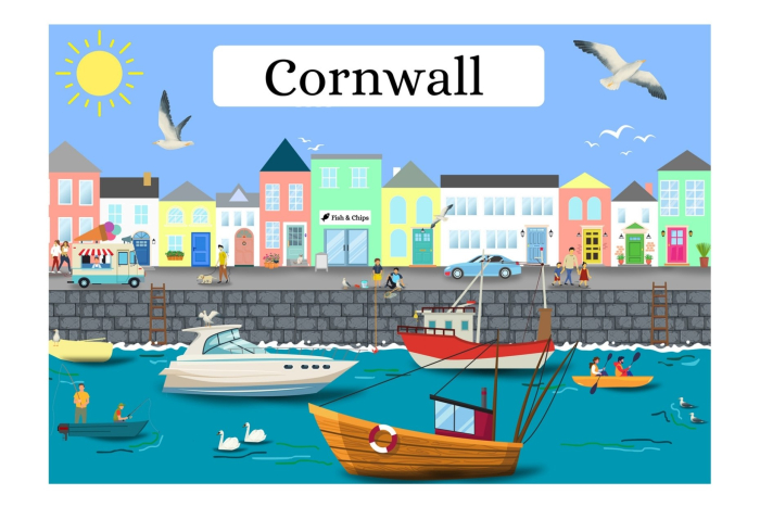 Harbourside Souvenir Tea Towel - Cornwall