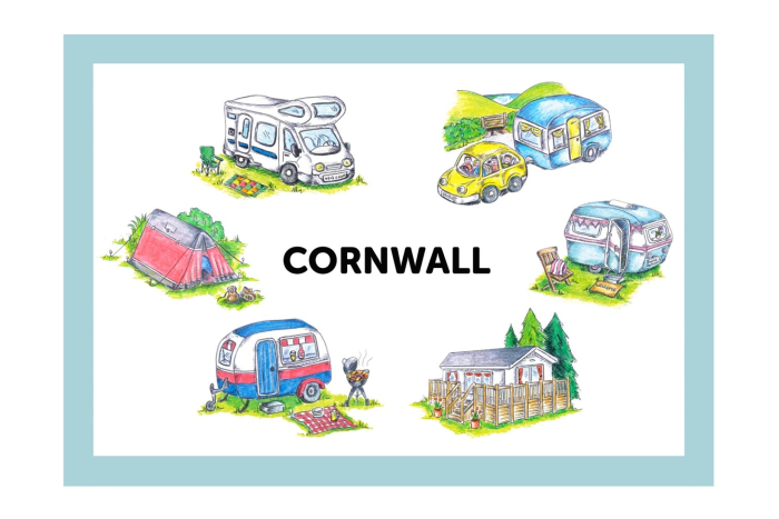 Caravan Souvenir Tea Towel - Cornwall