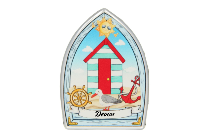 Beach Hut Shaped Magnet - Devon 