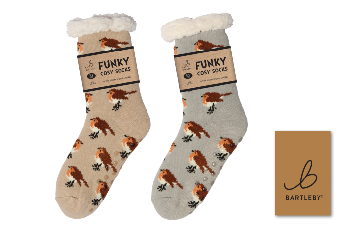Ladies Sherpa Socks - Garden Robin