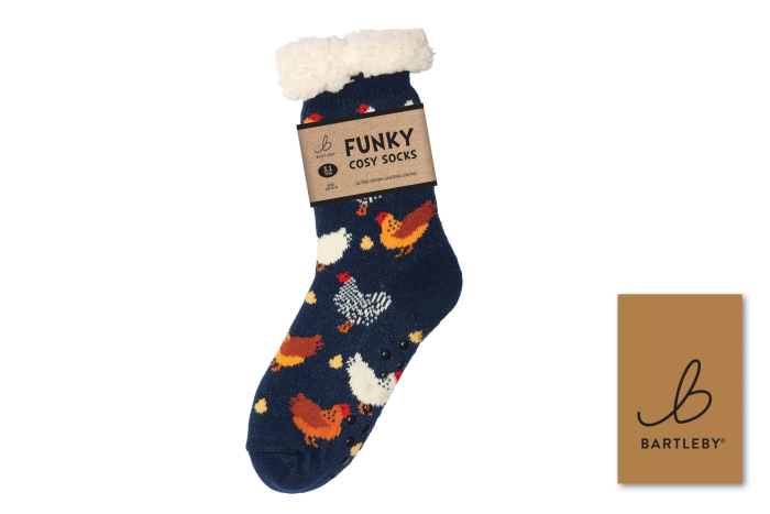 Ladies Sherpa Socks - Colourful Chickens