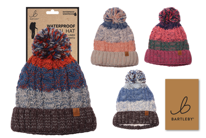 Waterproof Striped Bobble Hat