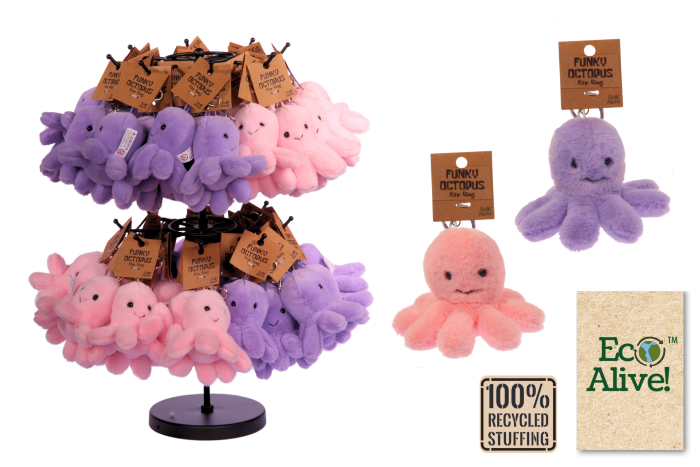 Octopus Plush Keyring - Eco Alive™, Assorted