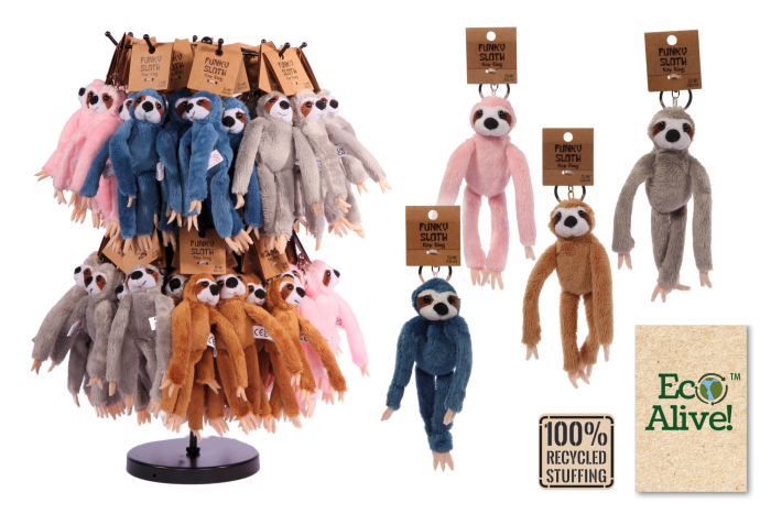 Sloth Plush Keyring, Assorted 
