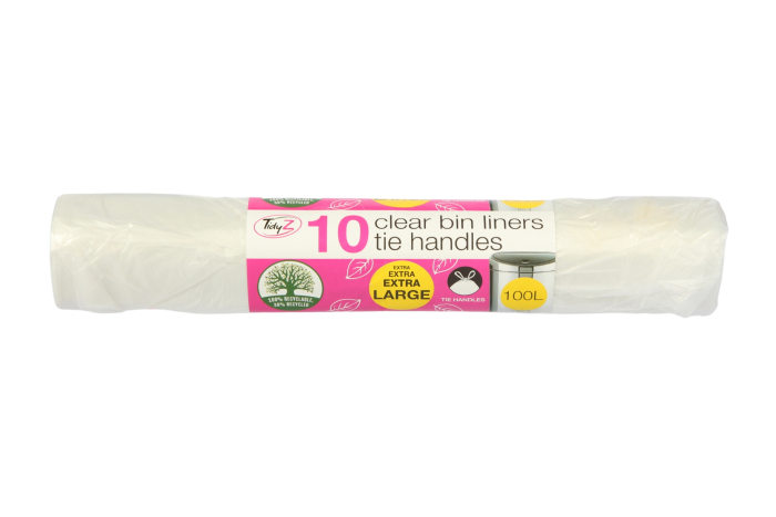 Clear Bin Liners, 100L - 10 Pack