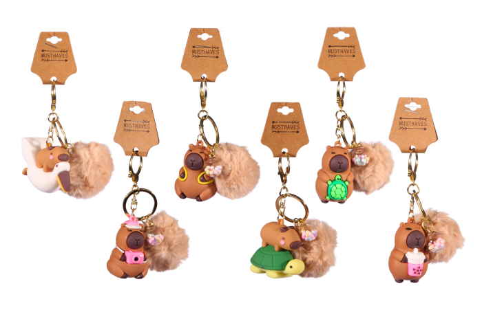 Capybara Keyring with Pompom