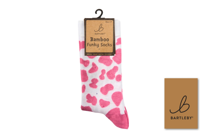 Ladies Funky Bamboo Socks - Pink Cow Print