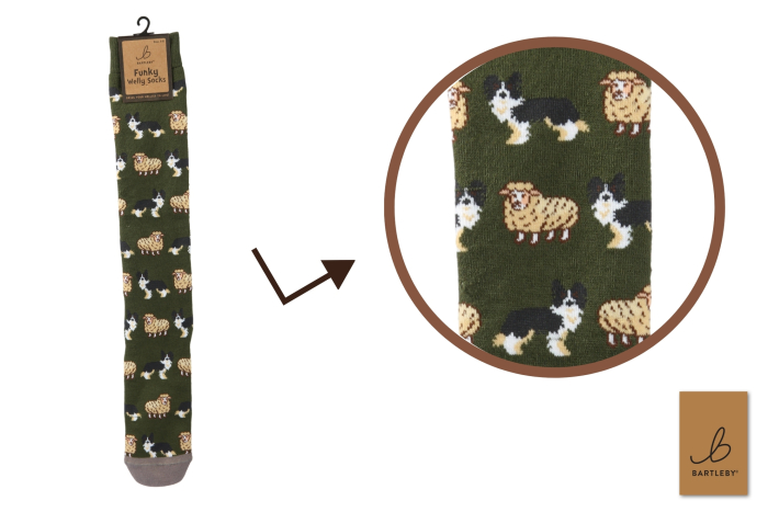 Mens Funky Welly Socks - Sheep & Dog