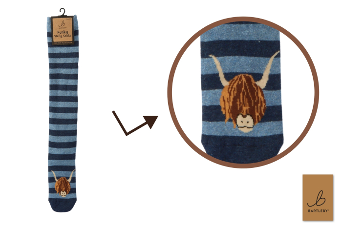 Funky Welly Socks - Highland Cow, Stripe