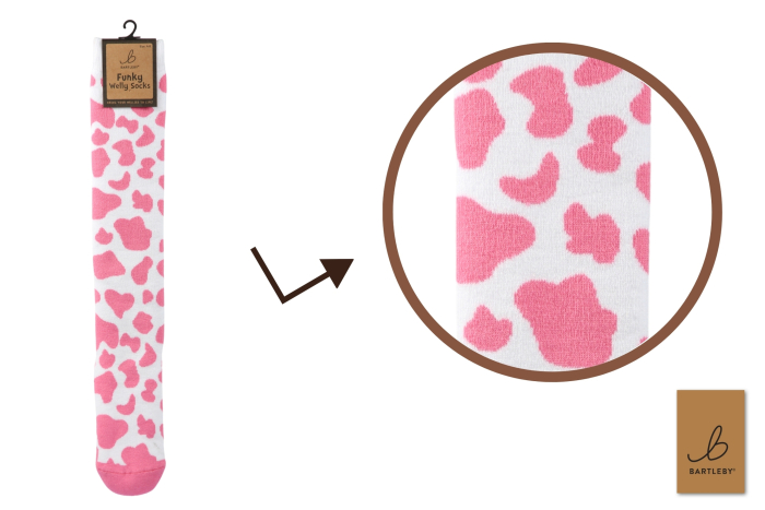 Funky Welly Socks - Pink Cow Print
