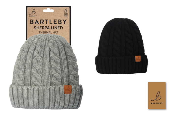 Mens Cable Knit Hat, Sherpa Lined