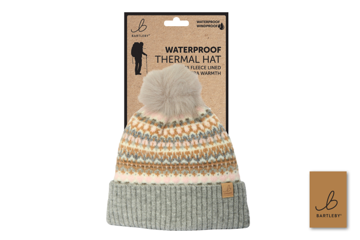 Ladies Waterproof Bobble Hat, Patterned