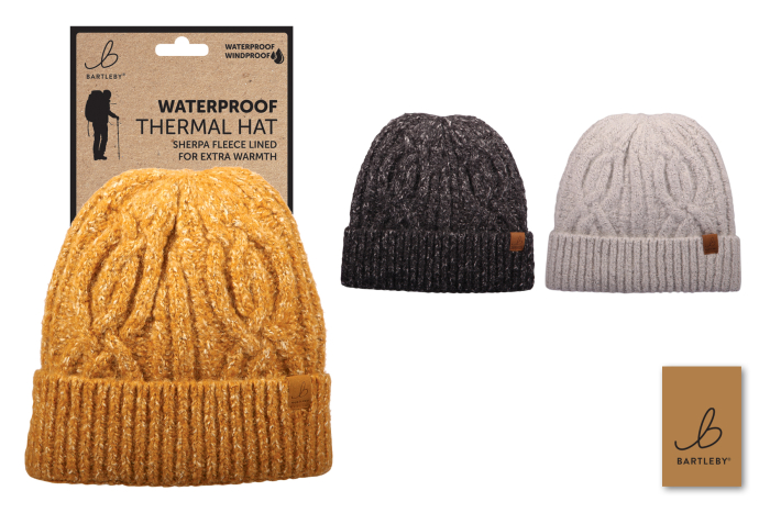Waterproof Flecked Hat, Chunky Knit