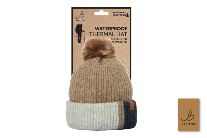 Ladies Waterproof Bobble Hat, Block Print