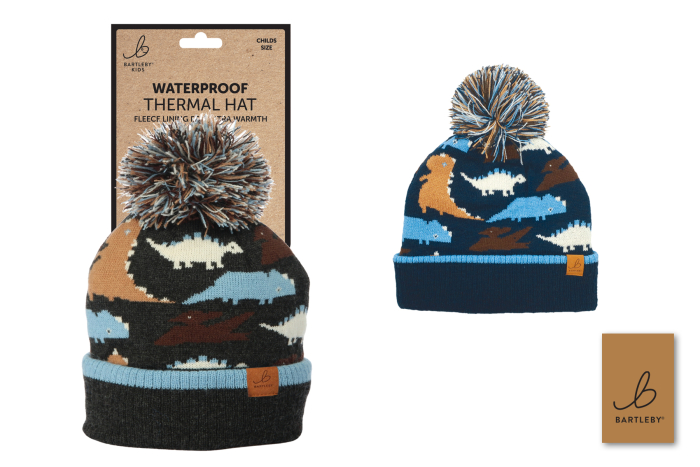 Childs Waterproof Dinosaur Bobble Hat