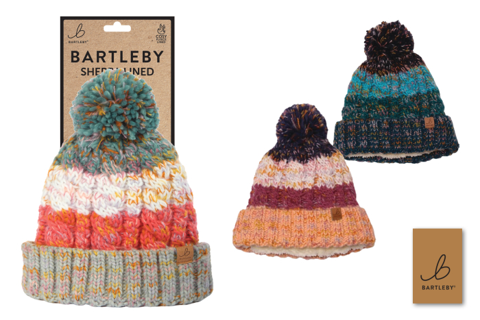 Unisex Bobble Hat, Chunky Knit - Striped