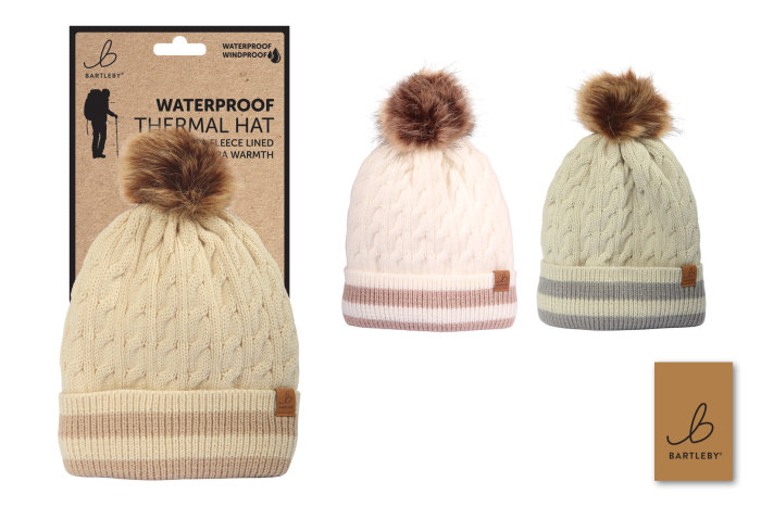 Waterproof Bobble Hat, Stripe Turn Up
