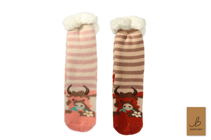 Childs Sherpa Socks - Highland Cow, Striped