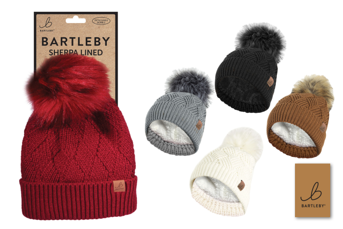 Diamond Knit Ladies Bobble Hat