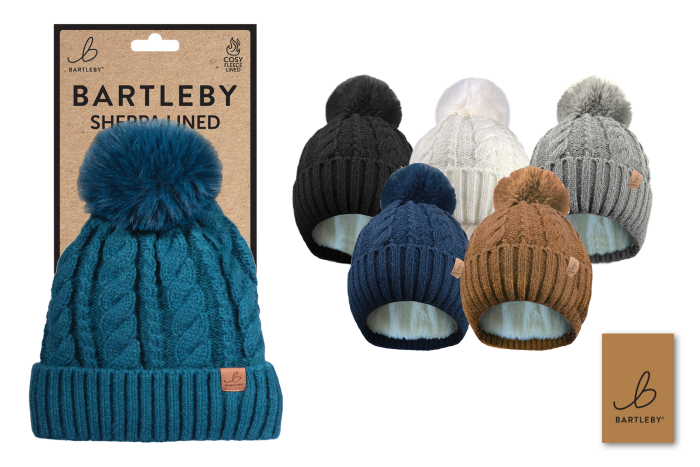 Sherpa Lined Cable Knit Bobble Hat