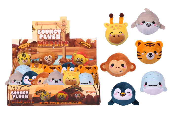 Bouncy Plush Ball, Wild Animals - In Display
