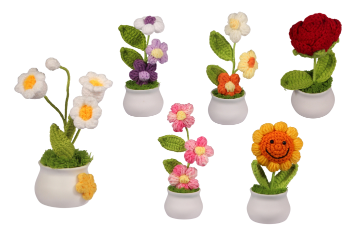 Knitted Flowers in Pot, Assorted