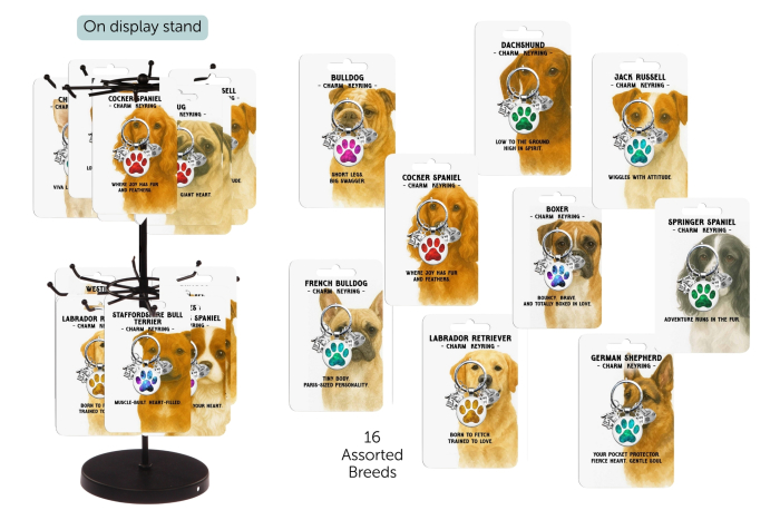 Dog Charm Keyrings, Assorted Breeds