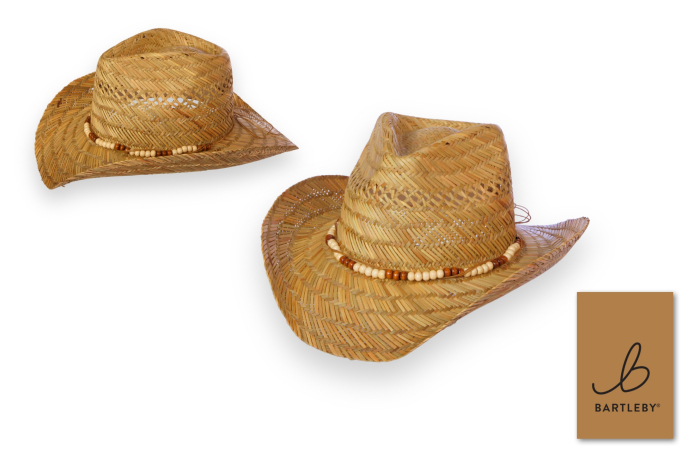 Straw Cowboy Hat, Wood Bead Band