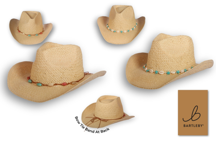 Straw Cowboy Hat, Shell Bead Band