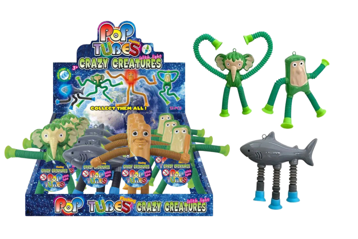 Crazy Character Popper Tubes, Light Up - In Display