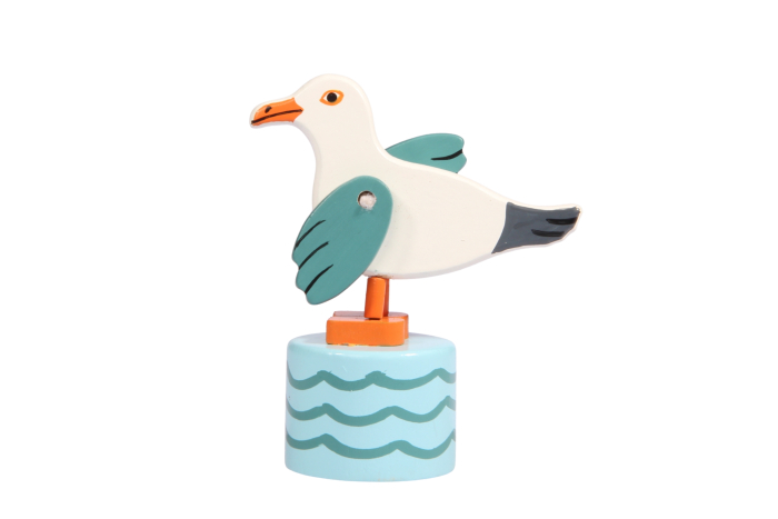 Wooden Seagull Push Up, In Display