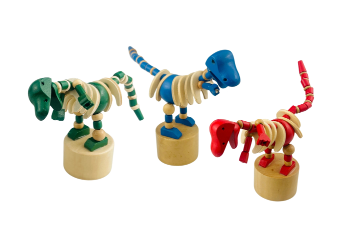 Wooden Dinosaur Push Up, In Display