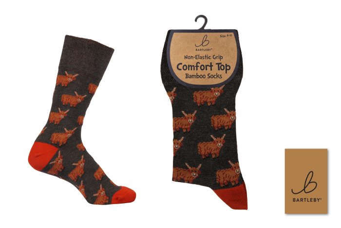 Mens Bamboo Comfort Top Socks - Highland Cow