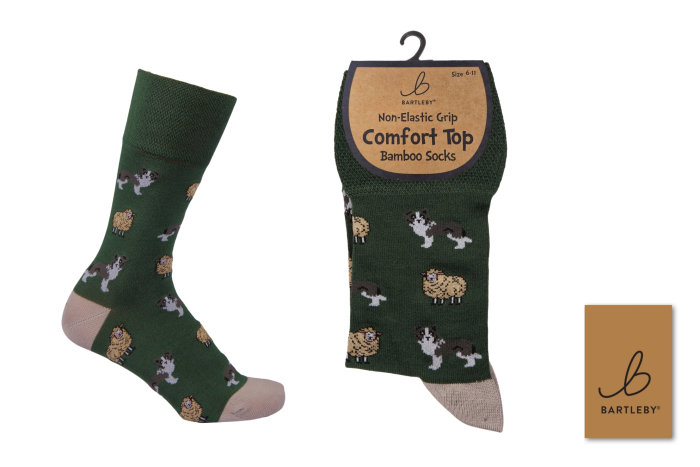 Mens Bamboo Comfort Top Socks - Sheep & Sheepdog