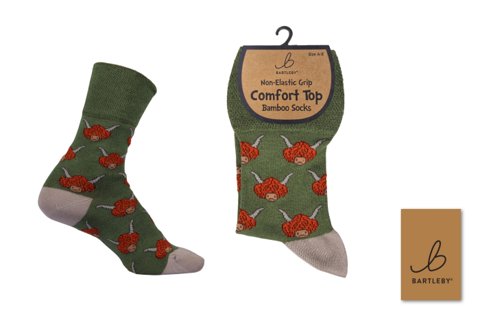 Ladies Bamboo Comfort Top Socks - Highland Cow