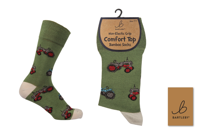 Mens Bamboo Comfort Top Socks - Retro Tractor